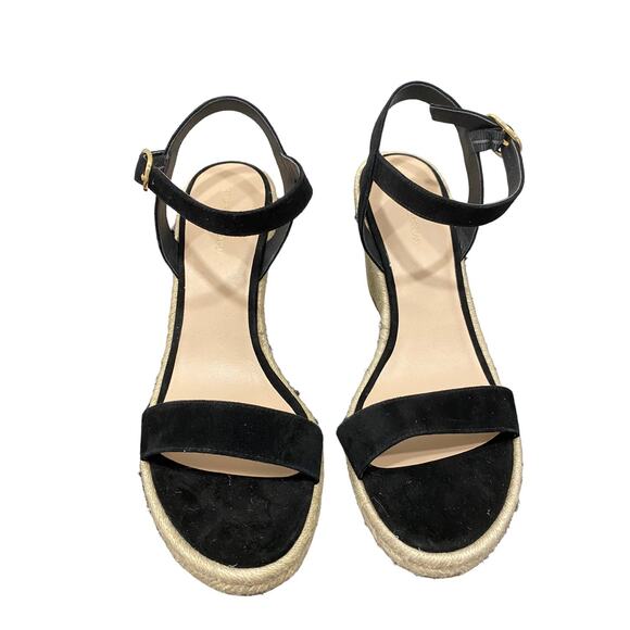 NEW Stuart Weitzman Teddi Espadrille Black Suede Wedge Heel Sandal - Picture 3 of 7